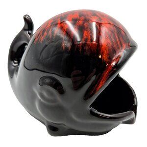 Vintage Canuck Pottery Whale Ashtray Sponge Holder Red Black Drip Glaze Newmarke